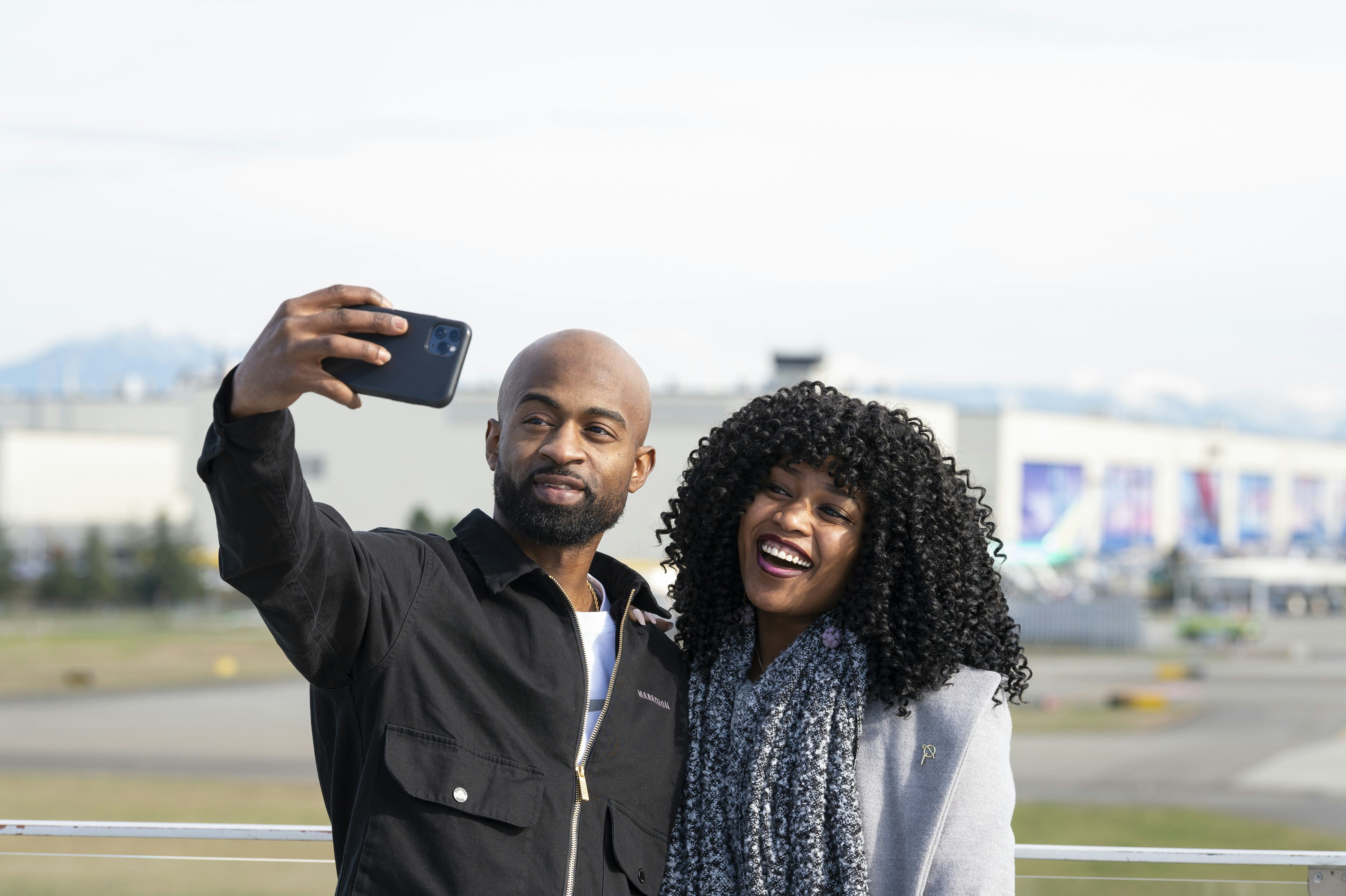 A fantastic day on the Sky Deck for a selfie with the Boeing Everett Factory in the background