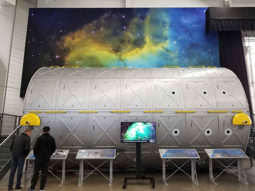The exterior of the Destiny Module on display at Boeing Future of Flight